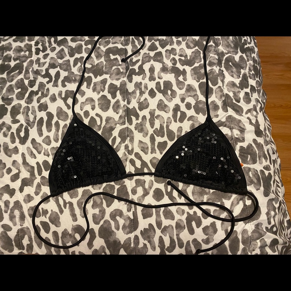 Sparkling Black Triangle Bikini Top